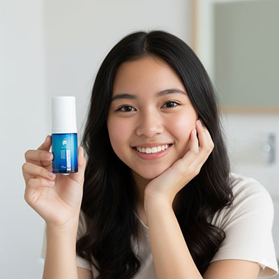 Confident teenager with clear skin thanks to a gentle, effective acne skincare routine.